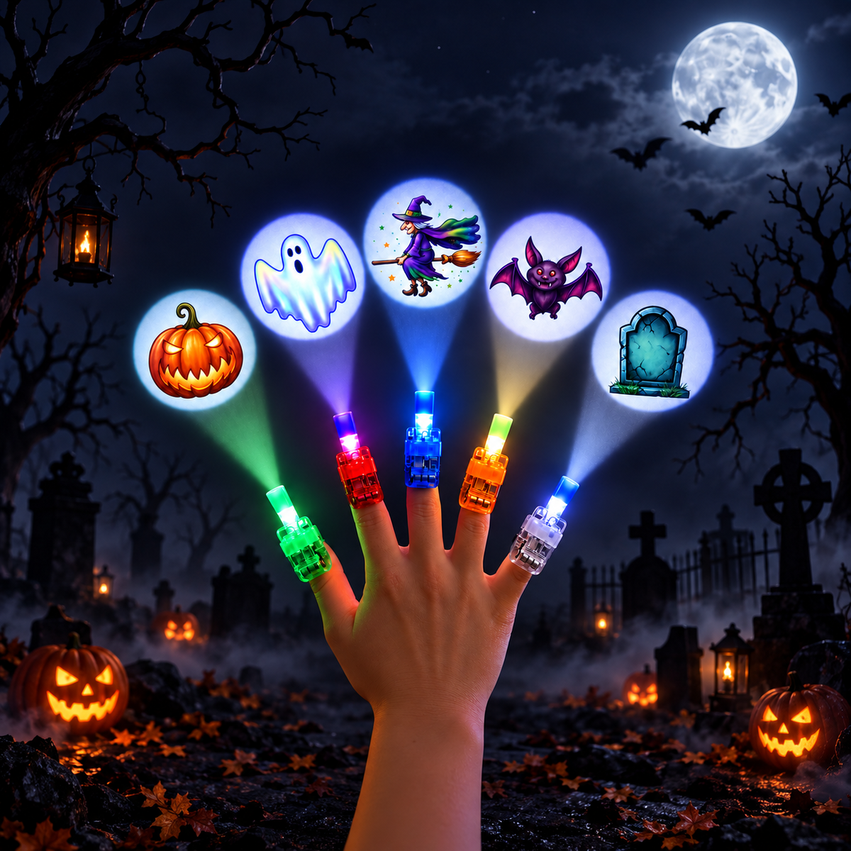 Halloween Finger Projector Lights – 12PCS Colorful LED Projection Toys