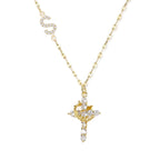 Initial Charm Necklace with CZ Cross Pendant