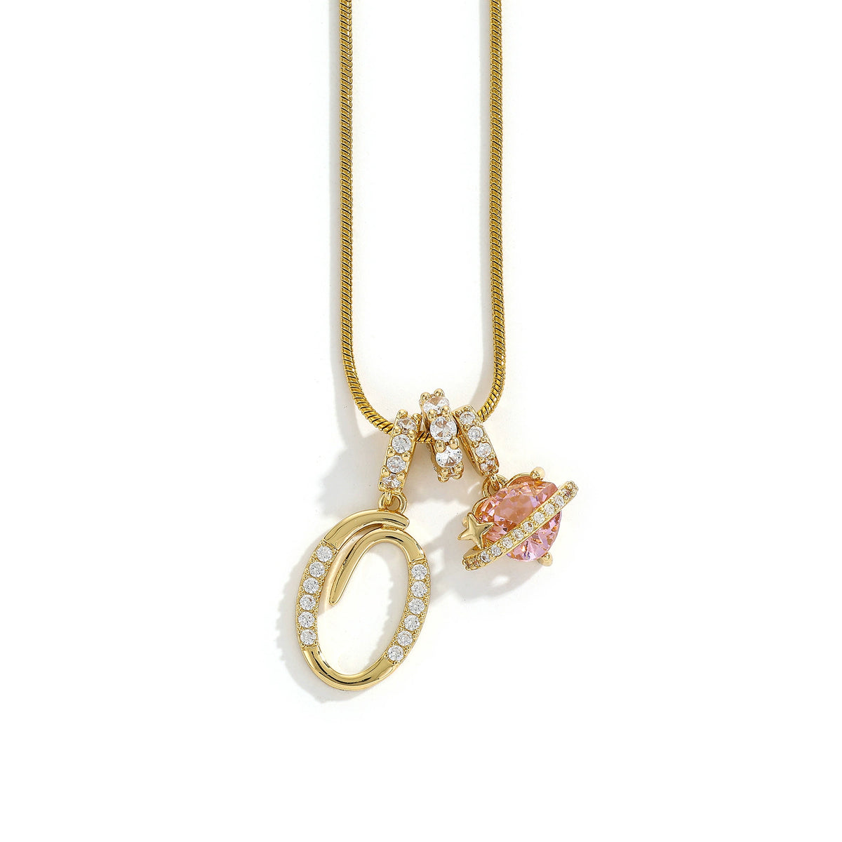 Personalized Initial Charm Necklace with Cubic Zirconia – Gold & Silver