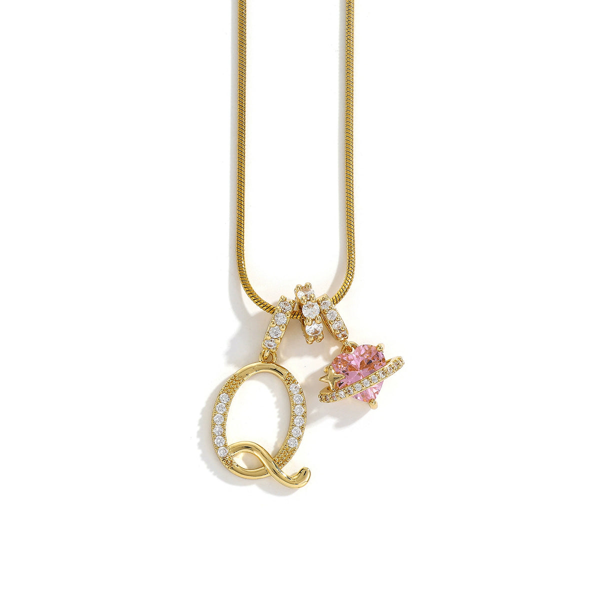 Personalized Initial Charm Necklace with Cubic Zirconia – Gold & Silver