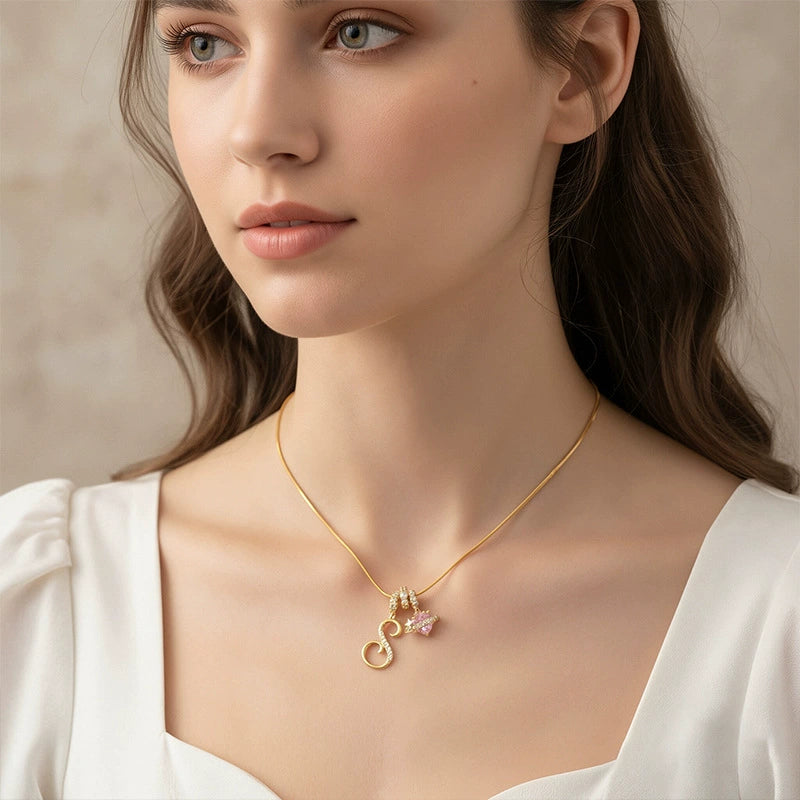 Personalized Initial Charm Necklace with Cubic Zirconia – Gold & Silver