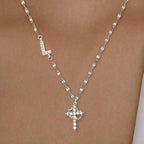 Initial Charm Necklace with CZ Cross Pendant