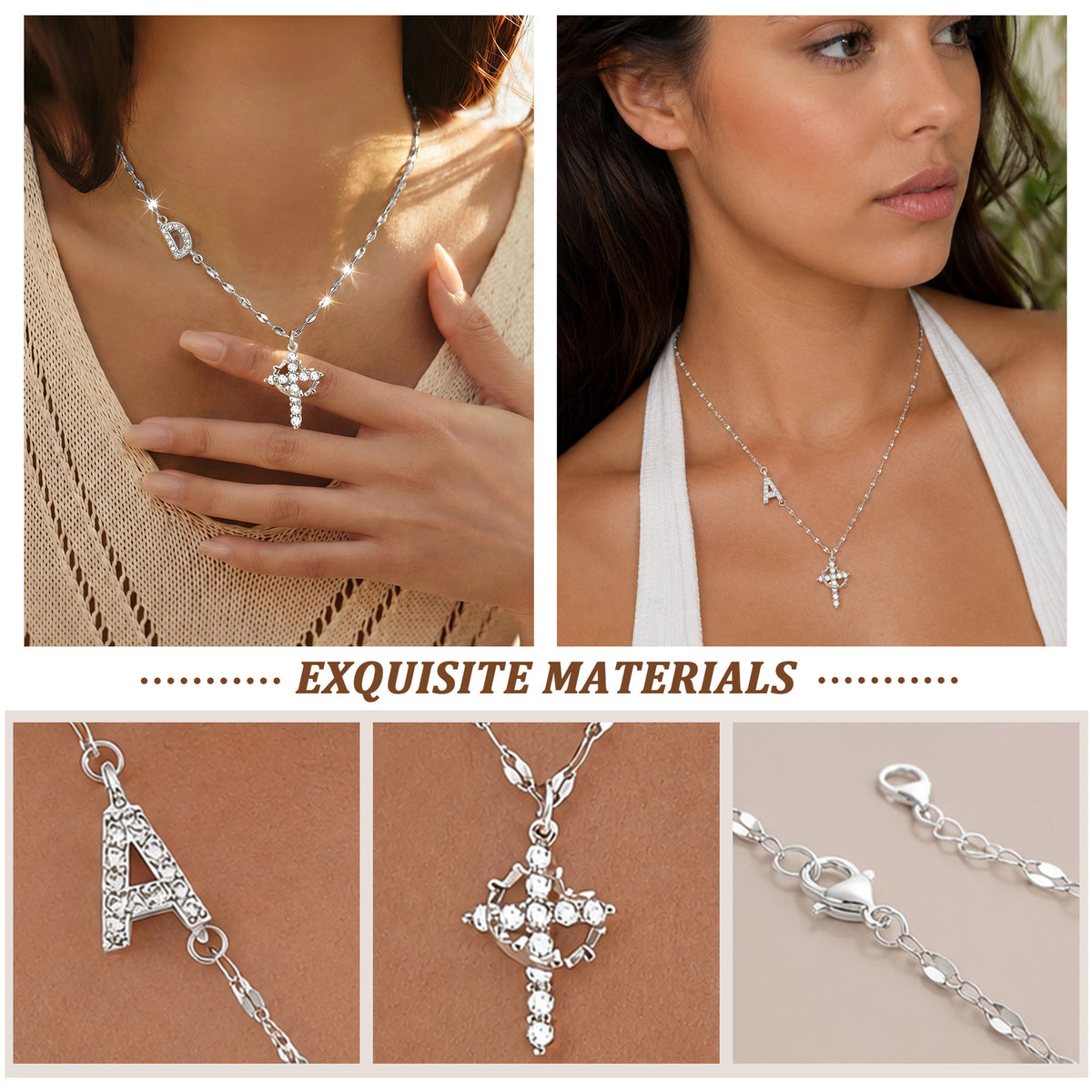 Initial Charm Necklace with CZ Cross Pendant
