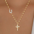 Initial Charm Necklace with CZ Cross Pendant