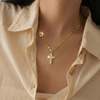Initial Charm Necklace with CZ Cross Pendant