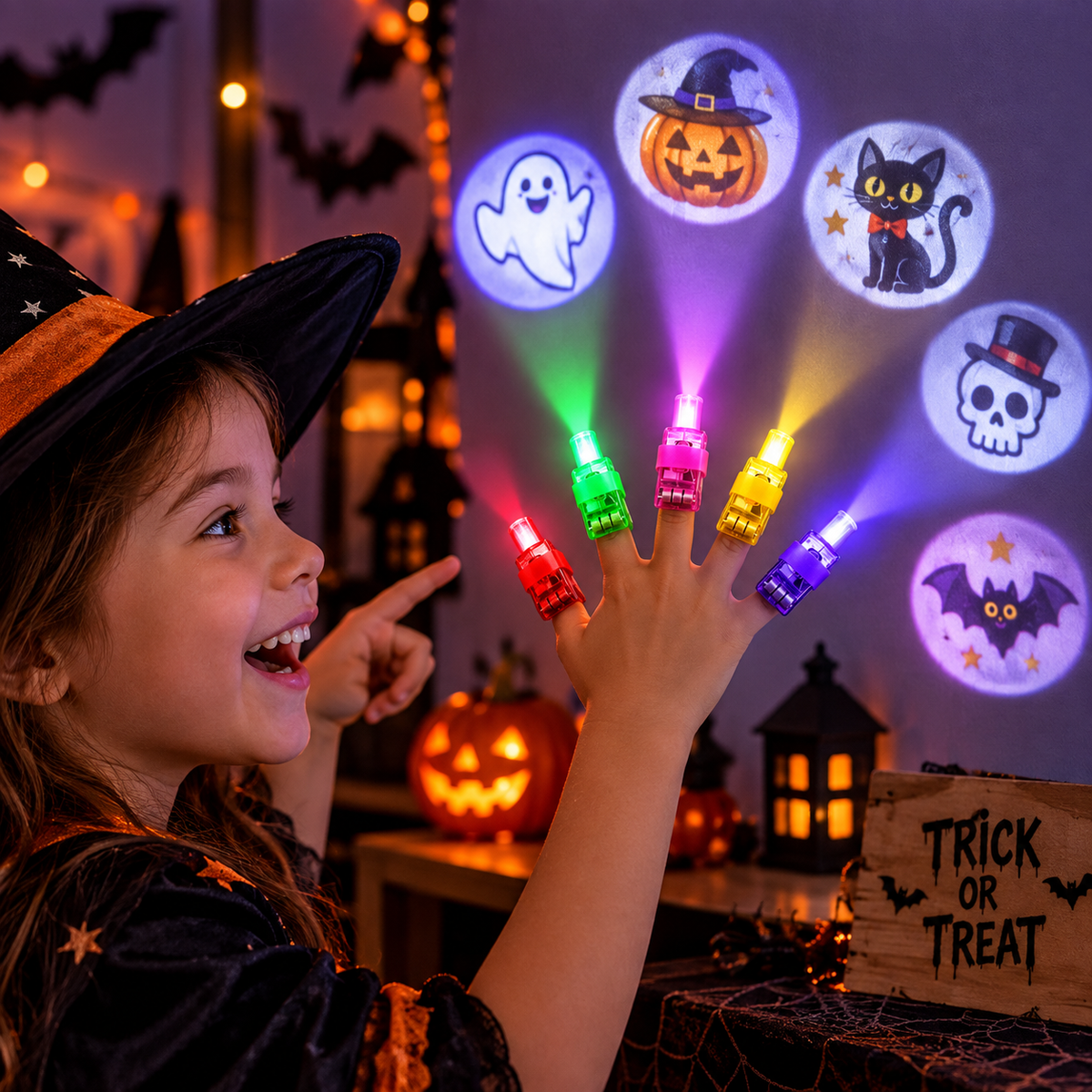 Halloween Finger Projector Lights – 12PCS Colorful LED Projection Toys