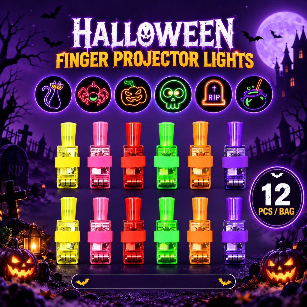 Halloween Finger Projector Lights – 12PCS Colorful LED Projection Toys