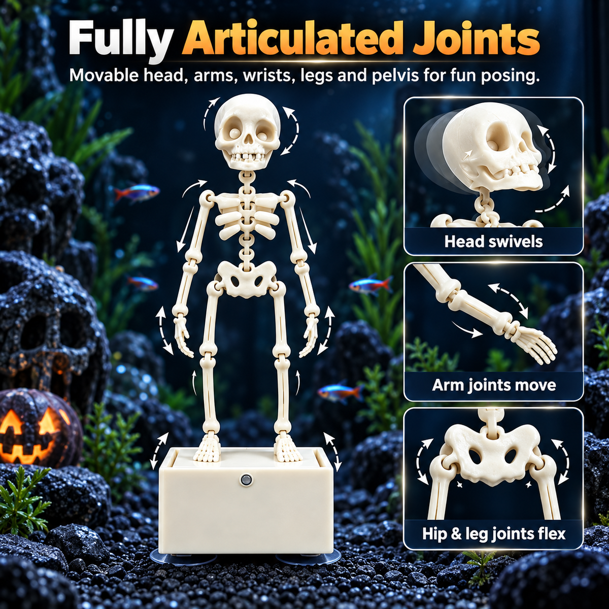 Dancing Skeleton Aquarium Decor – Bubble-Powered Moving Fish Tank Ornament