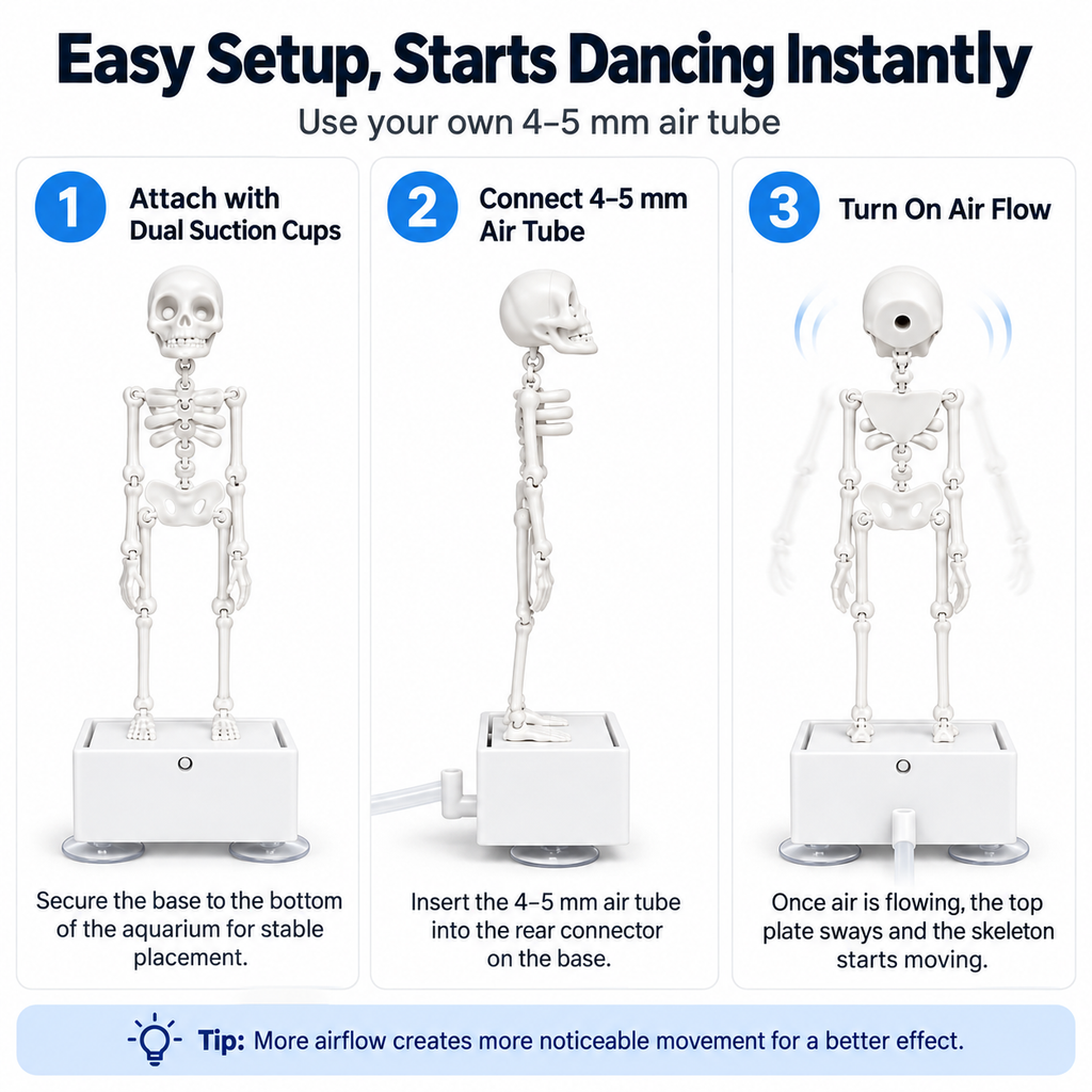Dancing Skeleton Aquarium Decor – Bubble-Powered Moving Fish Tank Ornament