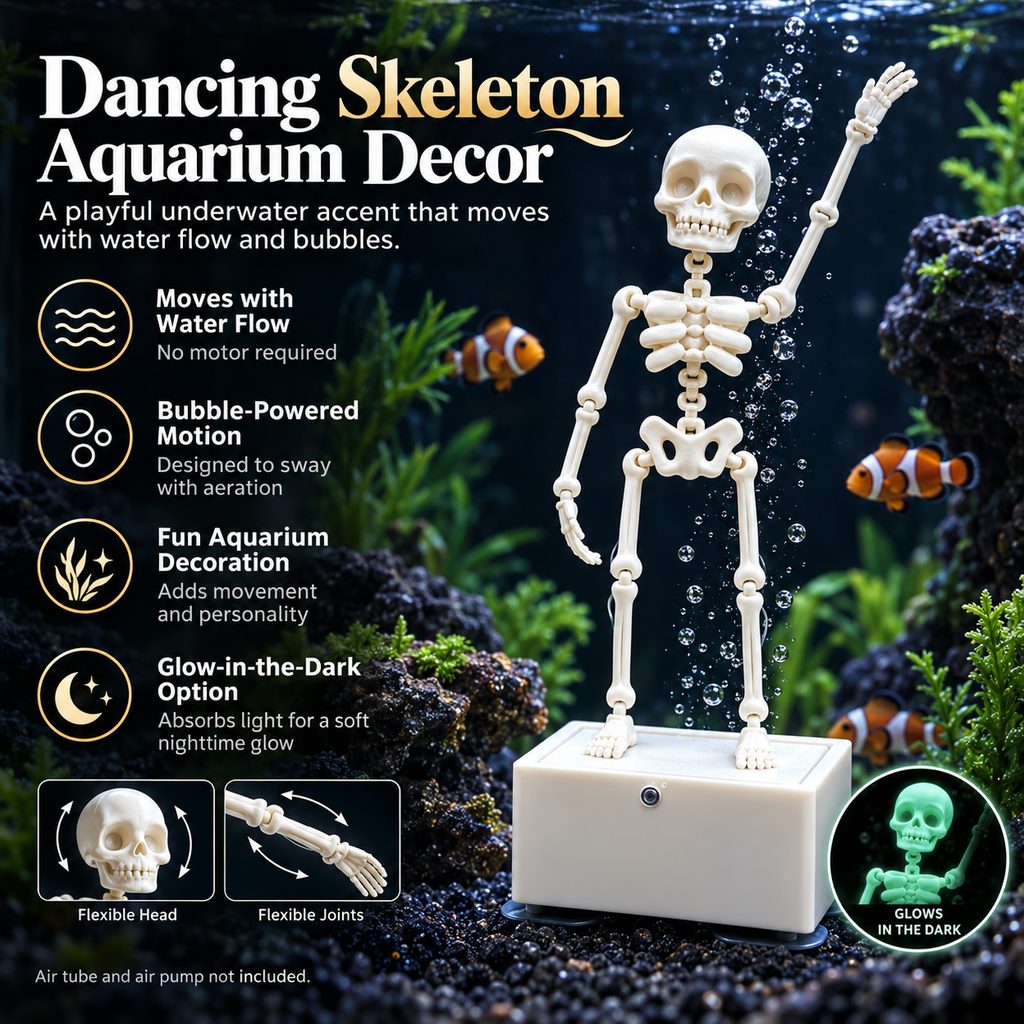 Dancing Skeleton Aquarium Decor – Bubble-Powered Moving Fish Tank Ornament